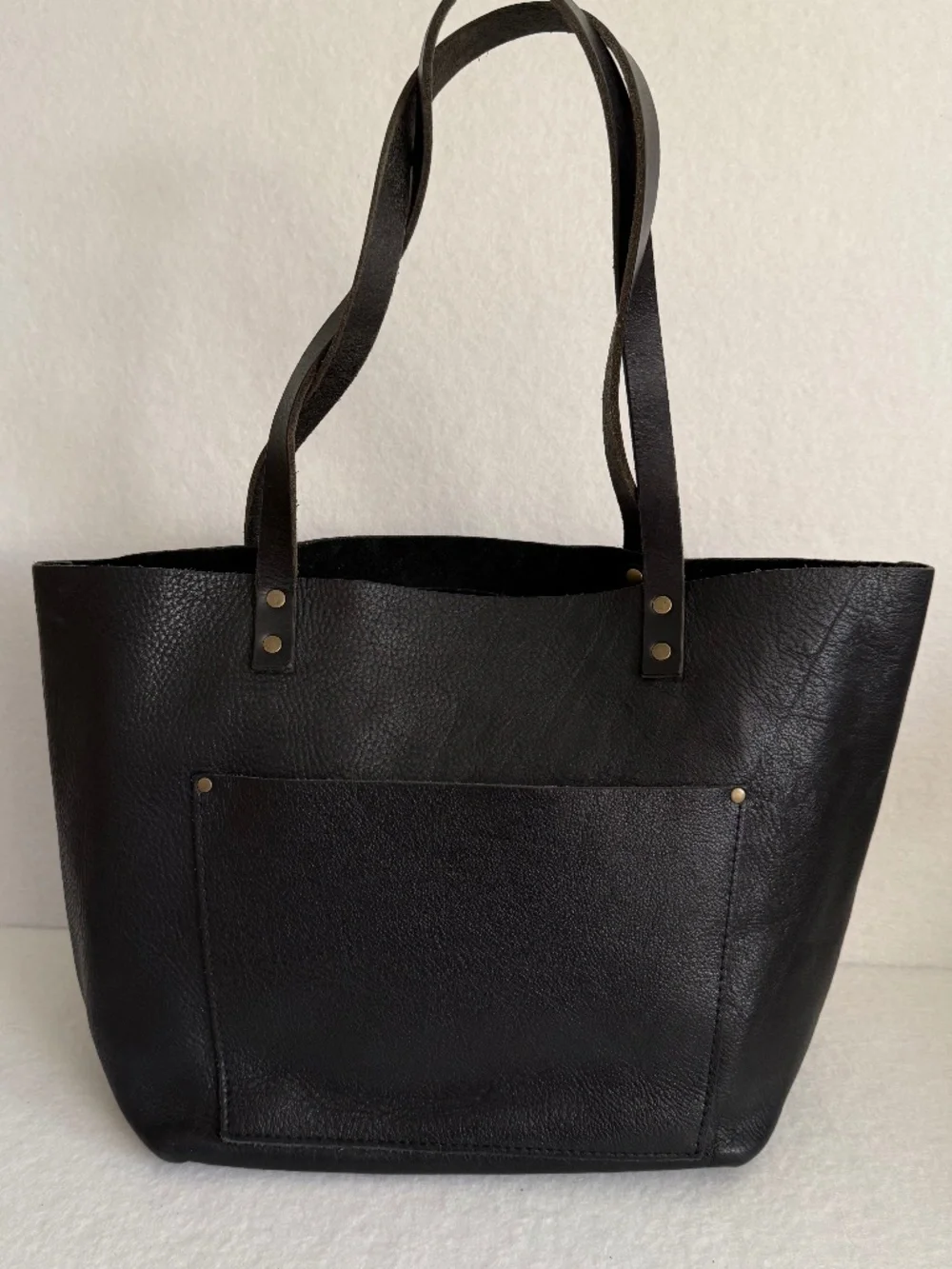 Portland Leather Goods PLG Classic Large Tote in Pebbled Black and Blandles VGUC